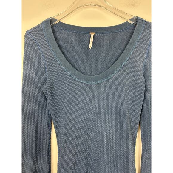 Free People Meadow Fiesta Cuff Thermal Long Sleeve Top Blue Sz Small Boho - Picture 6 of 9